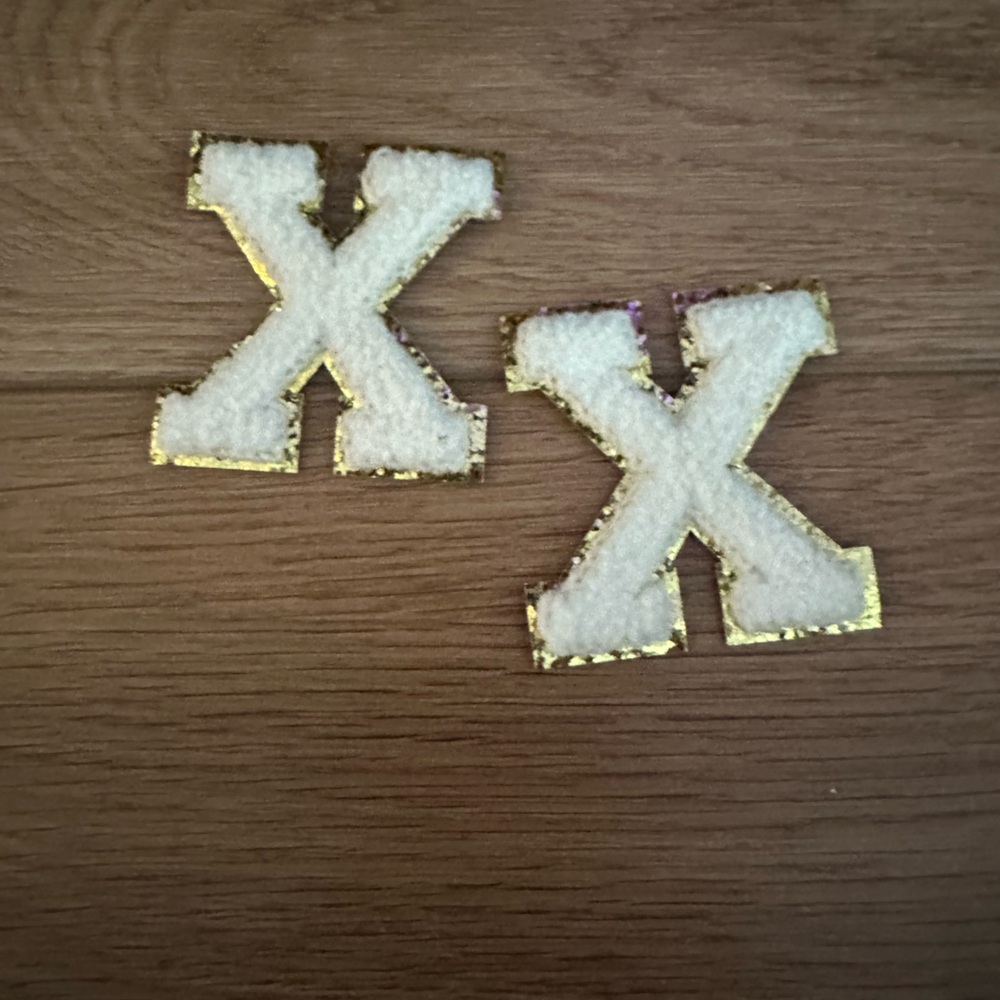 White letter X Patches with gold backing